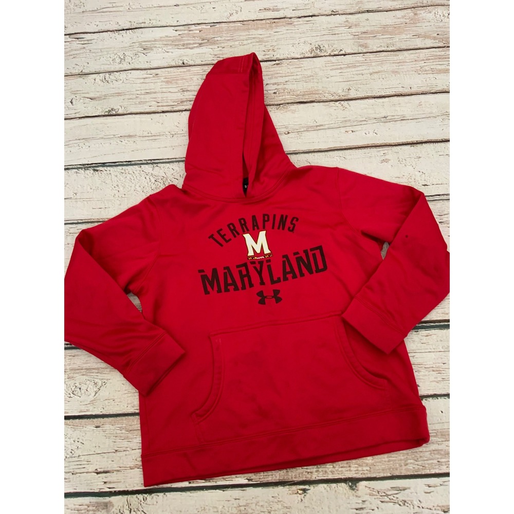 Under Armour Maryland Terrapins Youth Hoodie Red Fleece Sweatshirt YMD Loose